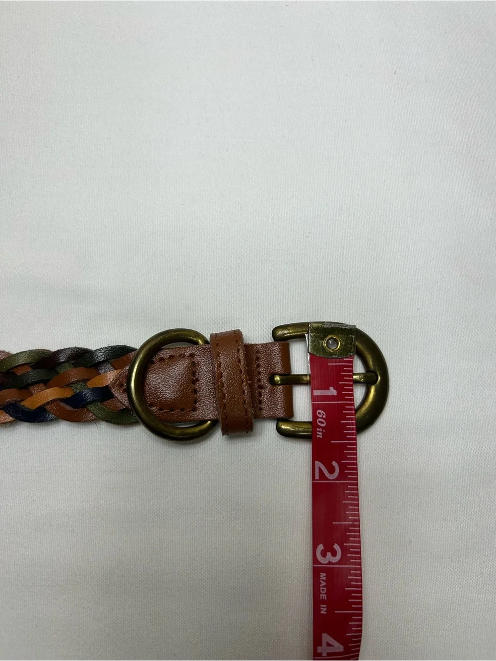 Braided Earthy Bohemian‎ Brass Buckle Adjustable No Holes Woven Leather Belt M-L